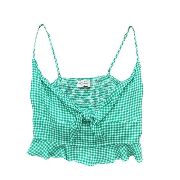 Dress Forum Green Gingham Cropped Tie Front Peplum Top Women's Size Large - Picture 1 of 7